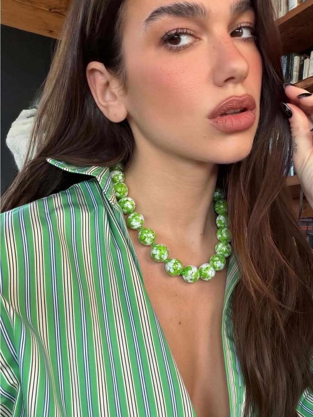 Eliou Lime Marble Resin
Beaded Oversize Necklace Like New